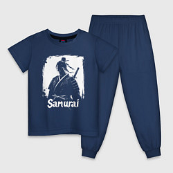 Пижама хлопковая детская Портрет самурая, цвет: тёмно-синий