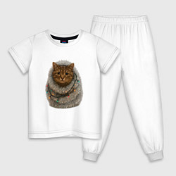 Пижама хлопковая детская Новогодний котик ждет Новый год, цвет: белый