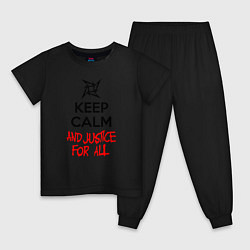Пижама хлопковая детская Keep Calm & Justice For All, цвет: черный