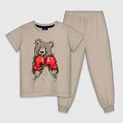 Пижама хлопковая детская Bear Boxing, цвет: миндальный