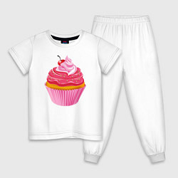 Пижама хлопковая детская Кекс с вишенкой, цвет: белый