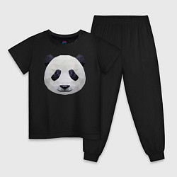 Пижама хлопковая детская Полигональная панда, цвет: черный