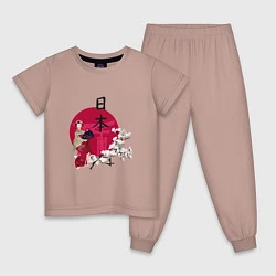 Пижама хлопковая детская Гейша, цвет: пыльно-розовый