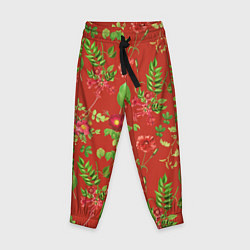 Детские брюки Паттерн из листьев на красном фоне