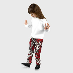 Брюки детские Красно белый узор на чёрном фоне, цвет: 3D-принт — фото 2