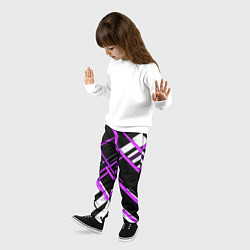 Брюки детские Фиолетово-белые линии на чёрном фоне, цвет: 3D-принт — фото 2