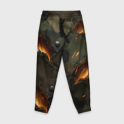 Брюки детские Порванная камуфляжная ткань с огнем, цвет: 3D-принт