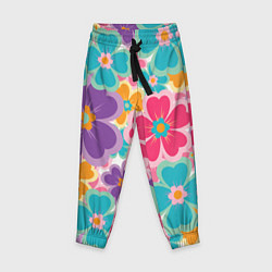 Брюки детские Яркий цветочный калейдоскоп - узор в стиле ретро, цвет: 3D-принт