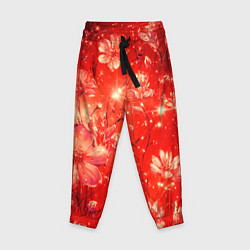 Брюки детские Цветочный красный с искрами, цвет: 3D-принт