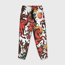 Детские брюки Красный конь в стиле татуировки