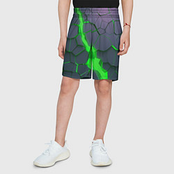 Шорты детские ЗЕЛЕНЫЙ РАЗЛОМ 3Д РАЗЛОМ, цвет: 3D-принт — фото 2