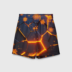 Детские шорты НОВОГОДНИЕ ОГНЕННЫЕ 3D ПЛИТЫ FIRE NEON HEXAGON