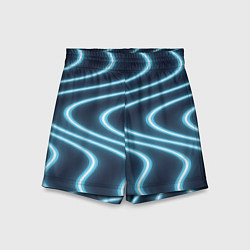Шорты детские Неоновый свет Волны голубые на темном фоне, цвет: 3D-принт