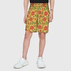 Шорты детские Оранжевая хохлома, цвет: 3D-принт — фото 2