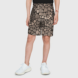 Шорты детские Черно-коричневая текстура камня, цвет: 3D-принт — фото 2