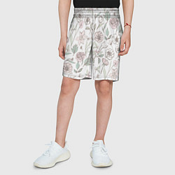 Шорты детские Цветы Астры и Розы На Светлом Фоне, цвет: 3D-принт — фото 2