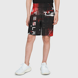 Шорты детские TESLA MOTORS - КРАСНЫЙ ГЛИТЧ, цвет: 3D-принт — фото 2