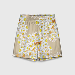 Шорты детские Букет Нарисованных Цветущих Ромашек, цвет: 3D-принт