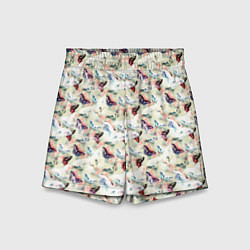 Шорты детские Белые, синие бабочки на светлом пятнистом фоне, цвет: 3D-принт