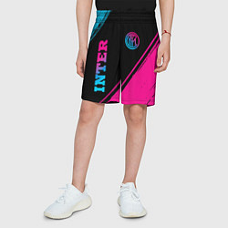 Шорты детские Inter - neon gradient: символ и надпись вертикальн, цвет: 3D-принт — фото 2