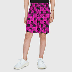 Шорты детские Black and pink hearts pattern on checkered, цвет: 3D-принт — фото 2