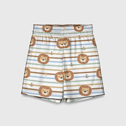 Шорты детские Лев и якори: полосы - паттерн, цвет: 3D-принт