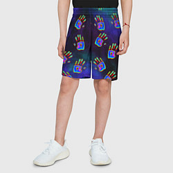 Шорты детские Тепловизор: ладони - неоновый фон - паттерн, цвет: 3D-принт — фото 2