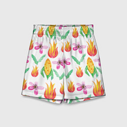 Шорты детские Кукуруза и цветочки, цвет: 3D-принт