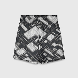 Шорты детские Полосы Чёрно-белые киберпанк, цвет: 3D-принт
