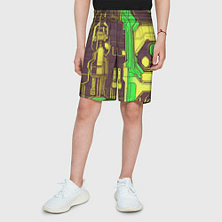 Шорты детские Кибер схемы ксилотно-зелёные, цвет: 3D-принт — фото 2