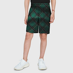 Шорты детские Тёмно-зелёная диагональная шотландская клетка, цвет: 3D-принт — фото 2