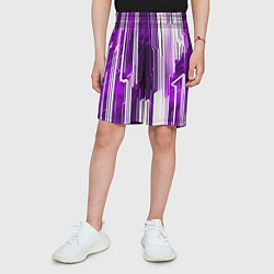 Шорты детские Киберпанк полосы белый и фиолетовый, цвет: 3D-принт — фото 2
