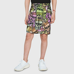 Шорты детские Разноцветные черепа с короной паттерн, цвет: 3D-принт — фото 2