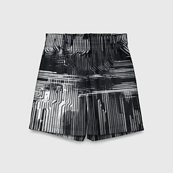 Шорты детские Белые полосы на чёрном фоне киберпанк, цвет: 3D-принт