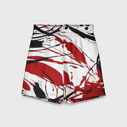 Шорты детские Чёрные и красные брызги на белом фоне, цвет: 3D-принт