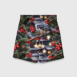 Шорты детские Рождественская птица пересмешник, цвет: 3D-принт
