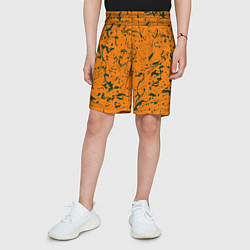 Шорты детские Оранжевый с брызгами зеленой краски, цвет: 3D-принт — фото 2