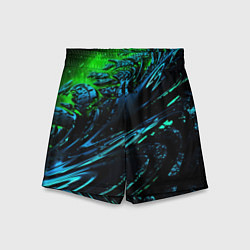 Шорты детские Яркая зеленая краска на темной абстракции, цвет: 3D-принт