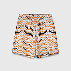 Шорты детские Агрессивный бело-оранжевый паттерн, цвет: 3D-принт