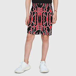 Шорты детские Техно красные линии с белой обводкой на чёрном фон, цвет: 3D-принт — фото 2