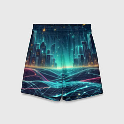 Шорты детские Metropolis - vaporwave neon glow, цвет: 3D-принт