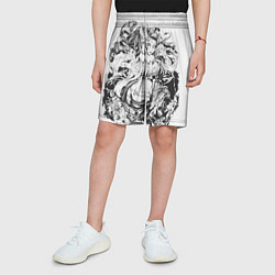 Шорты детские Клинок рассекающий демонов Незуко чб, цвет: 3D-принт — фото 2