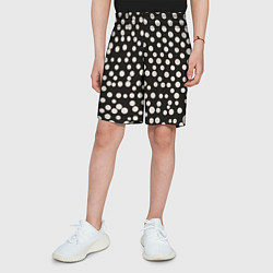Шорты детские Черный фон с белыми кружками, цвет: 3D-принт — фото 2