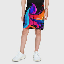 Шорты детские Неоновая красочная абстракция - нейросеть, цвет: 3D-принт — фото 2