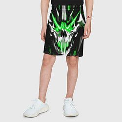 Шорты детские Абстрактный белый череп и зелёные полосы, цвет: 3D-принт — фото 2