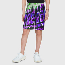 Шорты детские Фиолетово-зелёная абстракция на чёрном фоне, цвет: 3D-принт — фото 2