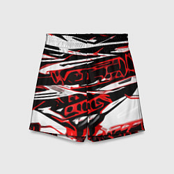 Шорты детские Красно-чёрная агрессивная абстракция на белом фоне, цвет: 3D-принт
