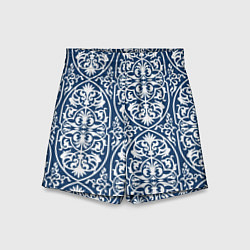 Шорты детские Геометрический узор арабеска бело-синий, цвет: 3D-принт
