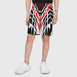 Шорты детские Агрессивные красно-белые полосы на чёрном фоне, цвет: 3D-принт — фото 2