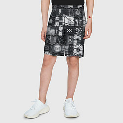 Шорты детские Символы Апачи на пэчворк дениме, цвет: 3D-принт — фото 2